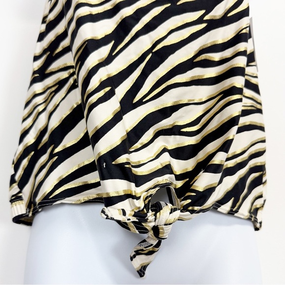 Michael Kors Tankini Swim Top Womens Large Black Gold Zebra Halter NWT MM9P302 - Picture 2 of 11